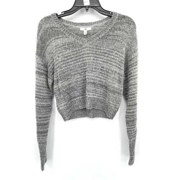 BP Cropped V-Neck Drop Shoulder Sweater in Dark Grey Heather NWT - Picture 2 of 9